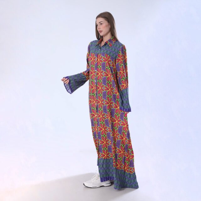 Vibrant Colorblock Floral Print Maxi Dress - Image 5