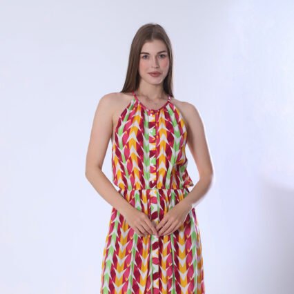Vibrant Geometric Print Maxi Dress