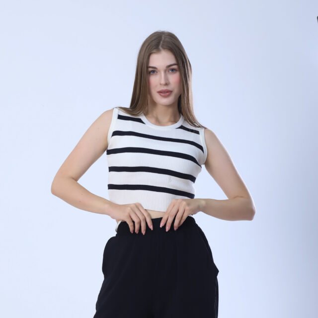 Striped Ribbed Crop Top - Image 2
