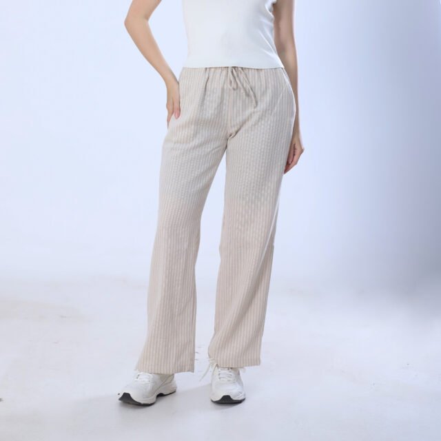 Soft Beige Ribbed Wide-Leg Pants