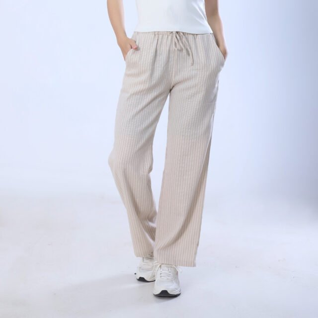 Soft Beige Ribbed Wide-Leg Pants - Image 2