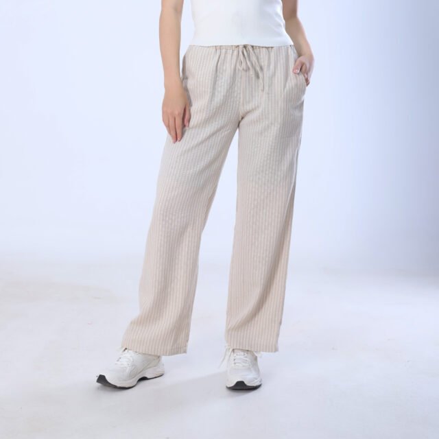 Soft Beige Ribbed Wide-Leg Pants - Image 3