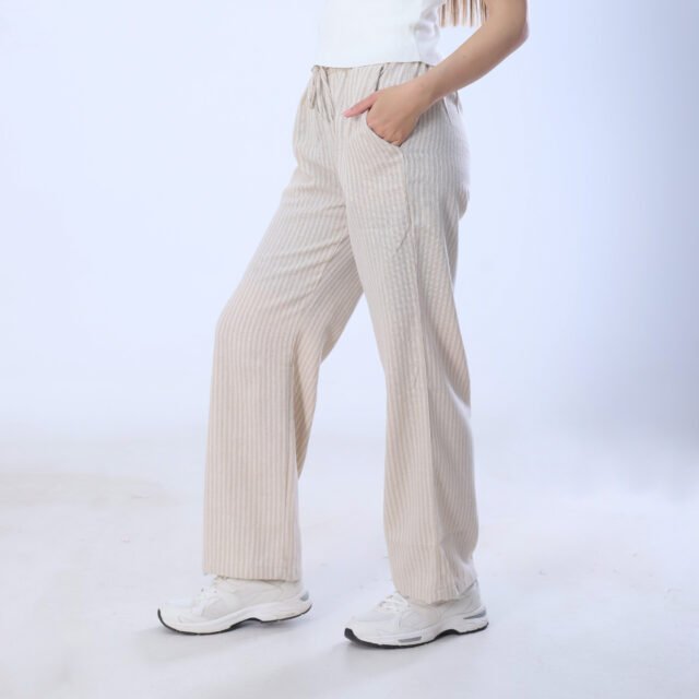Soft Beige Ribbed Wide-Leg Pants - Image 4