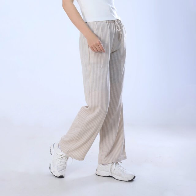 Soft Beige Ribbed Wide-Leg Pants - Image 5