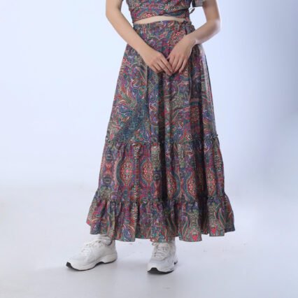 Vibrant Paisley Tiered Maxi Skirt