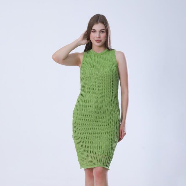 Lime Crochet Knit Midi Dress - Image 4
