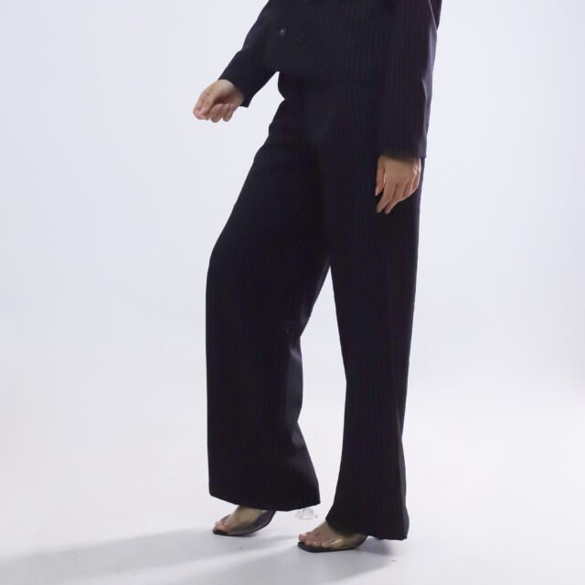 Elegant Navy Pinstripe Wide-Leg Pants - Image 2
