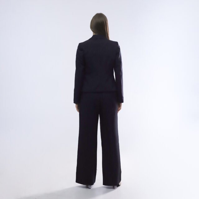 Elegant Navy Pinstripe Wide-Leg Pants - Image 3