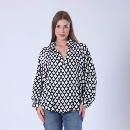 Bold Black and White Scale Print Blouse