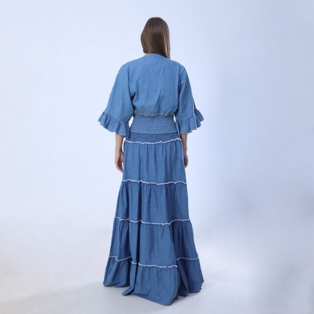 Layered Denim Blue Tiered Maxi Skirt - Image 3